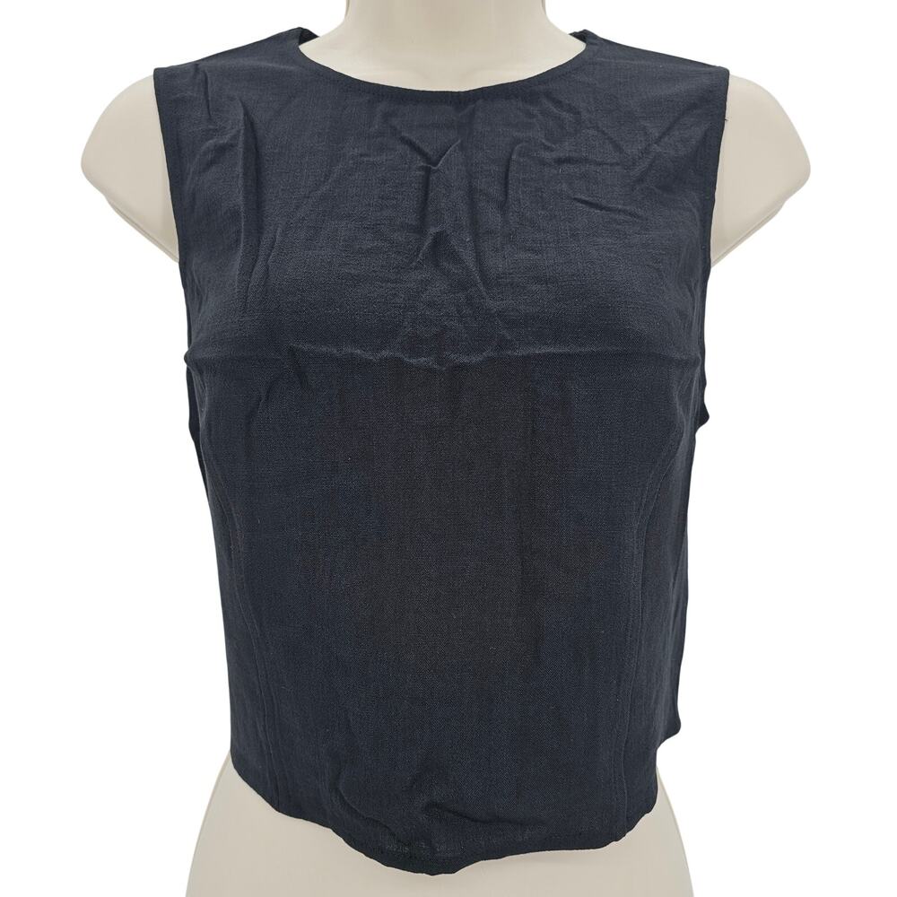 Halara Womans size M Sleeveless Crop Backless Tie Waist Tank Top Black NEW